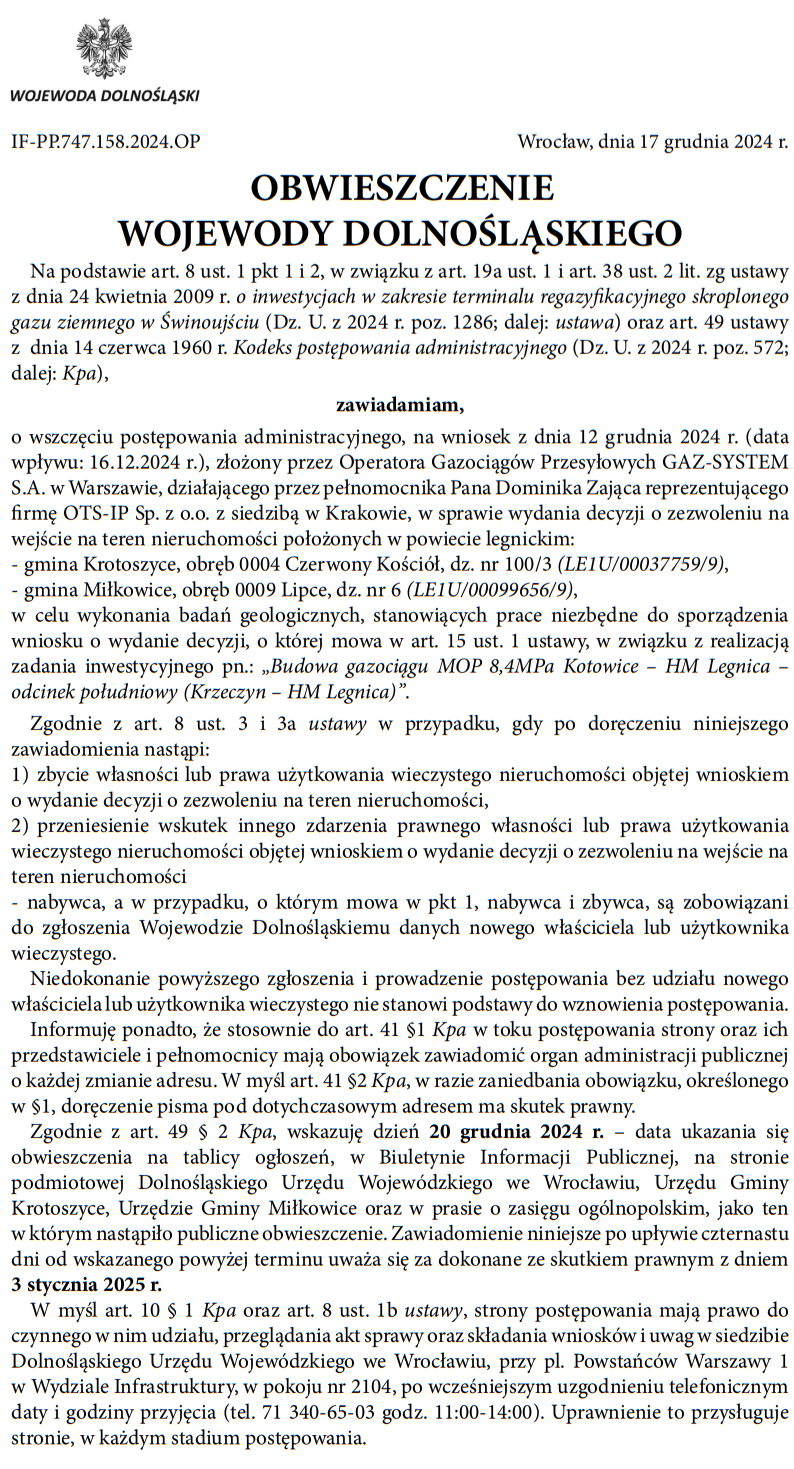 Obwieszczenie Wojewody Dolnośląskiego Puls Biznesu pb pl