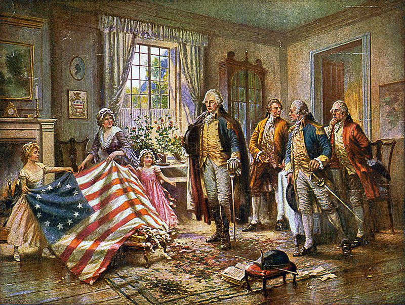 Betsy Ross prezentuje flagę przed Waszyngtonem Betsy Ross prezentuje flagę przed Waszyngtonem