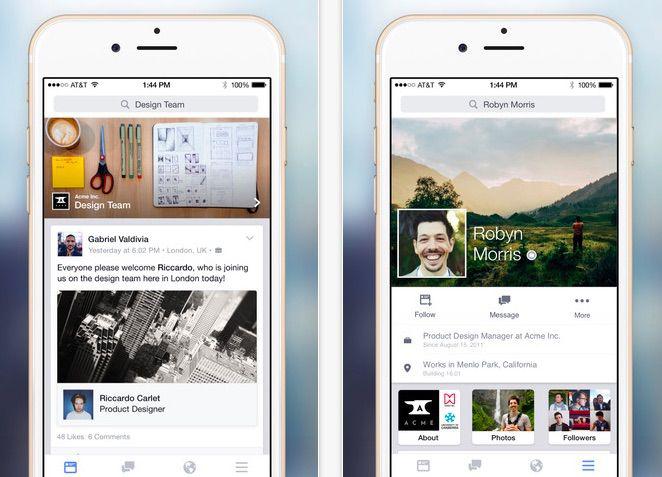 Aplikacja Facebook at Work na ekranie smartfona Aplikacja Facebook at Work na ekranie smartfona