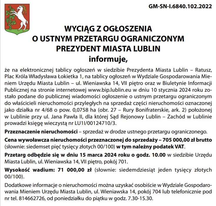 Wyci G Z Og Oszenia Prezydenta Miasta Lublin Puls Biznesu Pb Pl