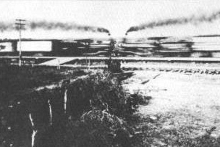 Moment zderzenia pociągów, 1896 r.