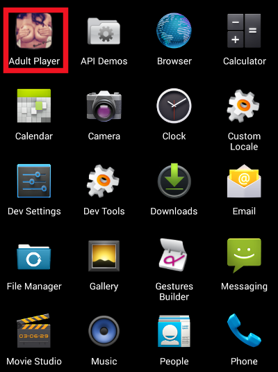 Tak wygląda Adult Player w menu smartfonu...