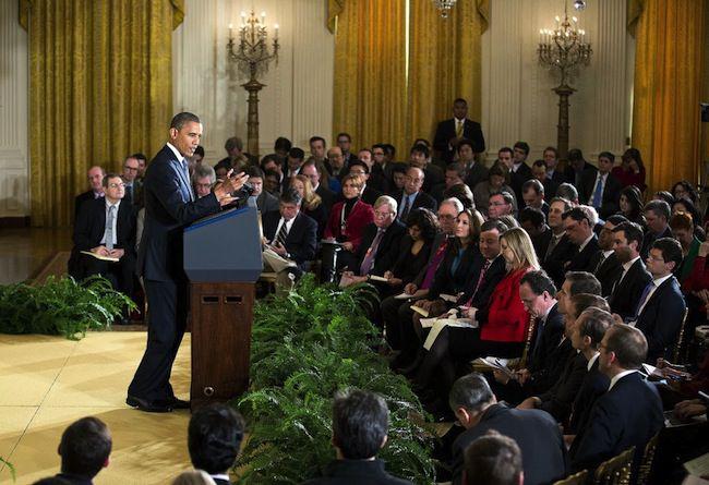 Barack Obama podczas jednej z konferencji prasowych FOT. Bloomberg