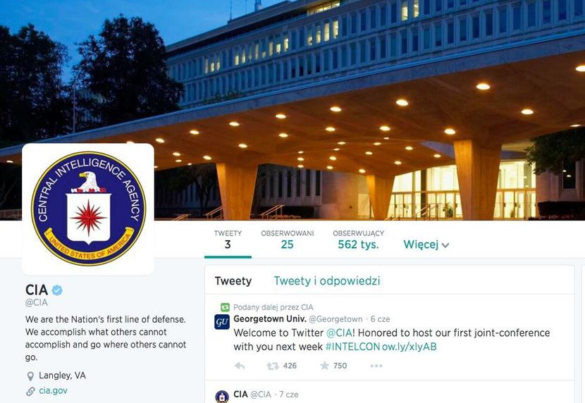 Tak wygląda konto CIA na portalu Twitter fot. twitter.com/CIA
