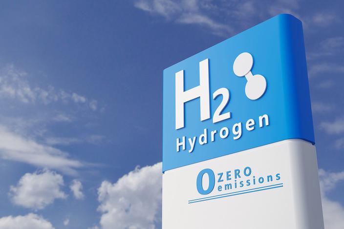 Hydrogen fuel car charging station white color visual concept design. 3d Illustration