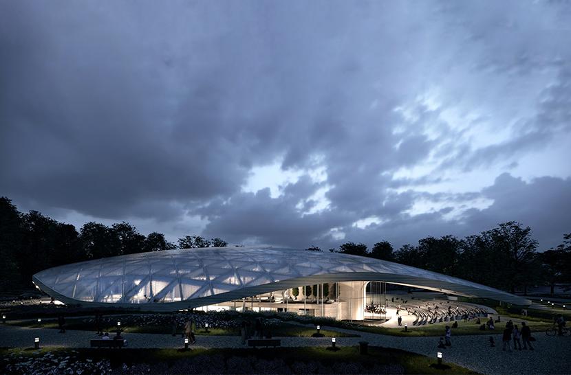 Wizualizacja Cavatina Concert Hall na wyspie Bainbridge. Wizualizacja Cavatina Concert Hall na wyspie Bainbridge.