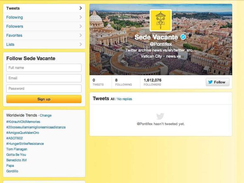 Benedykt XVI nie jest już papieżem, a jego konta w Twitterze zostały usunięte wszystkie tweety przez niego opublikowane –