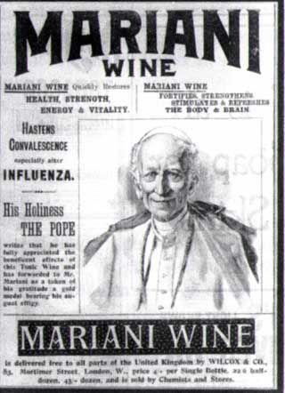 Papież Leon XIII na plakacie reklamującym wino Mariani.
