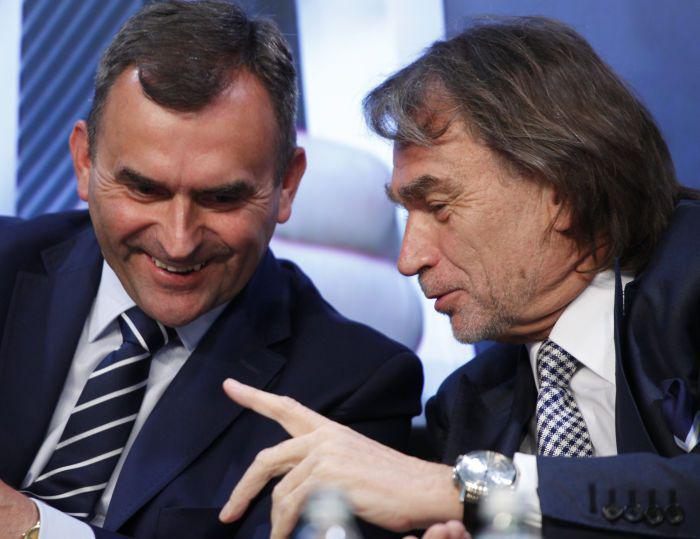 Minister skarbu Włodzimierz Karpiński i Jan Kulczyk podczas konferencji Patriotyzm Gospodarczy, organizowanej przez 