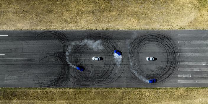 Audi RS 3 Sedan performance edition, Dynamic photo, Colour: Arrow Gray, Pearl Effect.Audi RS 3 Sportback performance edition, Dynamic photo, Colour: Nogaro Blue, Pearl Effect .