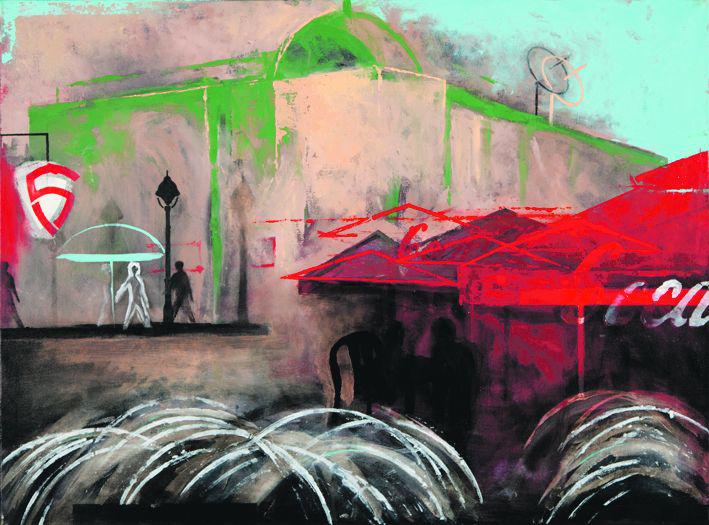 „CAFE PRZY FONTANNIE”: Olej z cyklu BEL B z 2011 r. Agaty Sobczyk będzie do kupienia na 1 Aukcji SUPERmłoda w DA PolswissArt w sobotę, 16 lutego. [FOT. ARC]