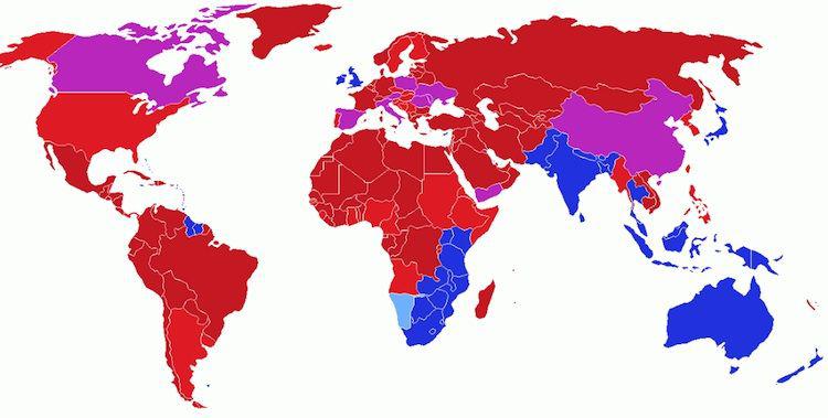 Gdzie po lewej, a gdzie po prawej? Mapa przygotowana przez użytkowników Wikipedii (źródło: wikipedia.org)