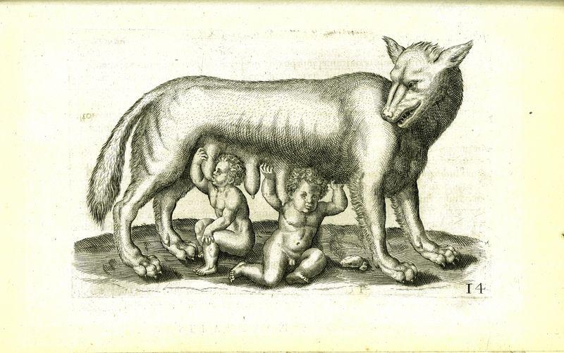 Romulus i Remus oraz ich wilczyca karmicielka w wersji dla niepełnoletnich.