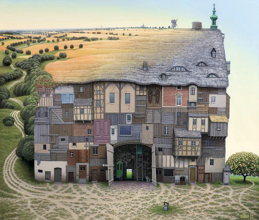 Jacek Yerka, „Triumfalny powrót”, 2021 r.: Jacek Yerka, „Triumfalny powrót”, 2021 r.: