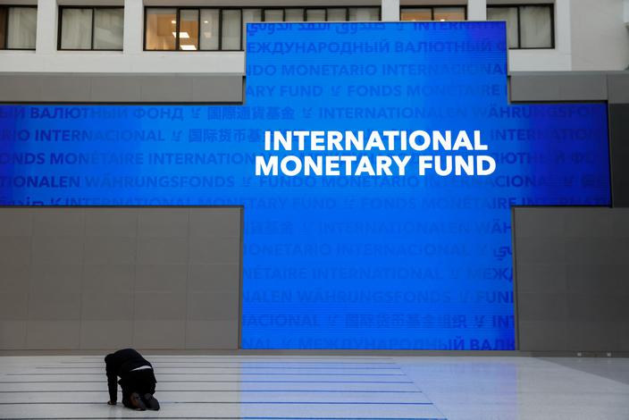 Ukraine's President Volodymyr Zelenskiy meets with International Monetary Fund Managing Director Kristalina Georgieva at the IMF in Washington