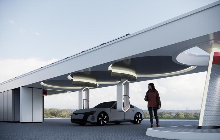 Przykładowa koncepcja stacji ładowania pojazdów elektrycznych i wodorowych, z produkcją zielonego wodoru z OZE. Przykładowa koncepcja stacji ładowania pojazdów elektrycznych i wodorowych, z produkcją zielonego wodoru z OZE.