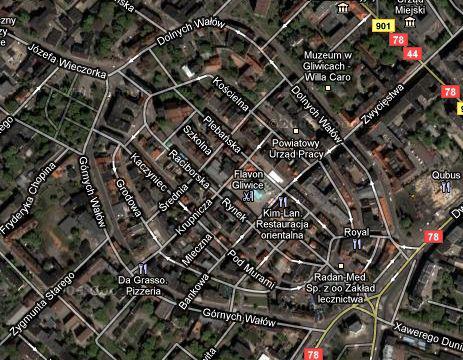 Plan Starego Miasta w Gliwicach. 