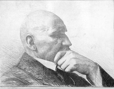 Leon Wyczółkowski patrzy na odbiorców z wielu przestrzeni — w muzeach wiszą oleje za setki tysięcy złotych, podczas gdy grafikę można licytować już od 6,8 tys. zł. Autor nie zlecił jej wykonania żadnemu warsztatowi, tylko każdy etap wykonał własnymi dłońmi.